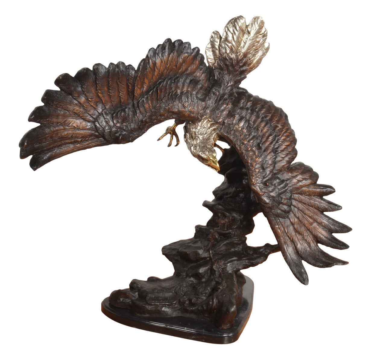 Eagle Landing on Rock Bronze Sculpture