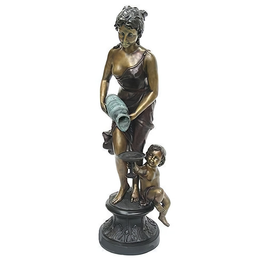Lady Pouring Water For Child Bronze Fountain