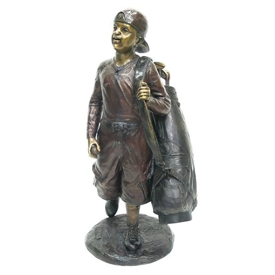 Bronze Boy With Golf Bag Statue