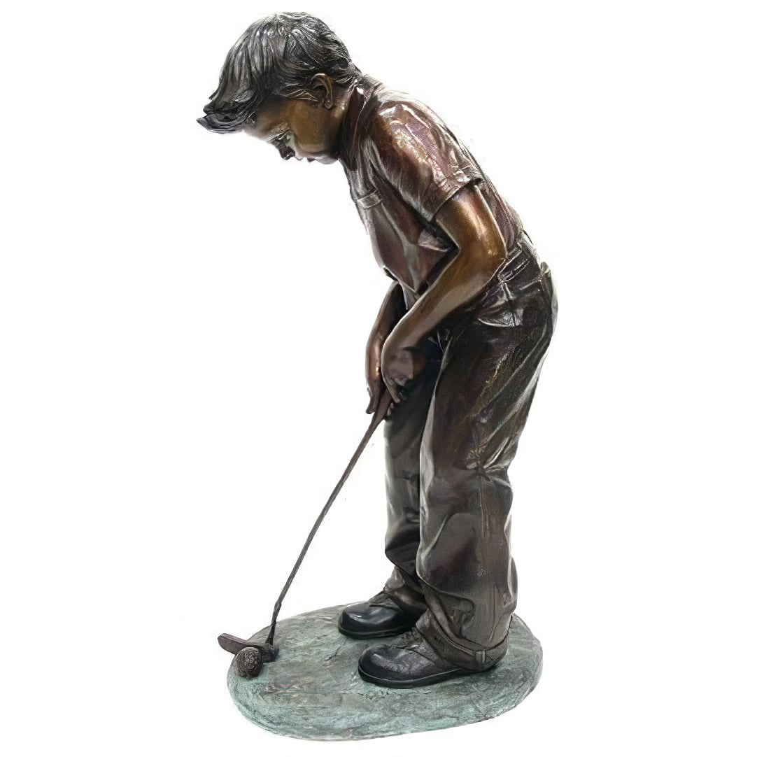 Bronze Boy Putting Golf Statue