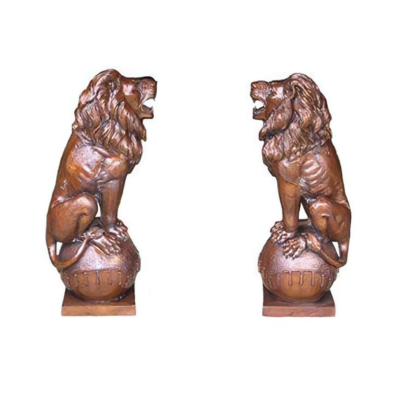 Bronze Lion Pair Sitting on Ball, 40 Inch