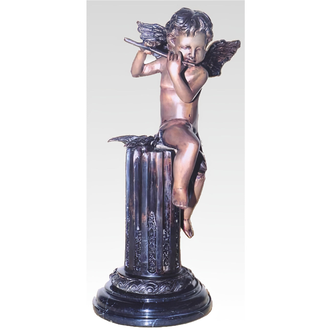 Cherub on Pedestal Playing Flute Statue