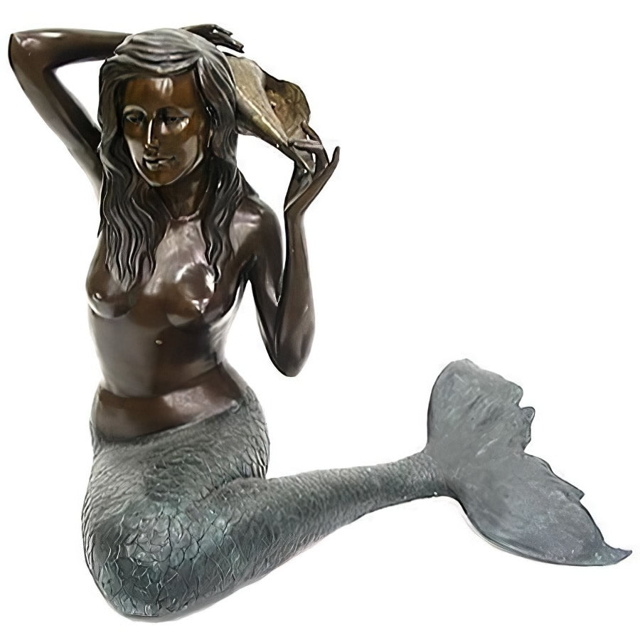 Seated Mermaid With Shell Bronze Fountain