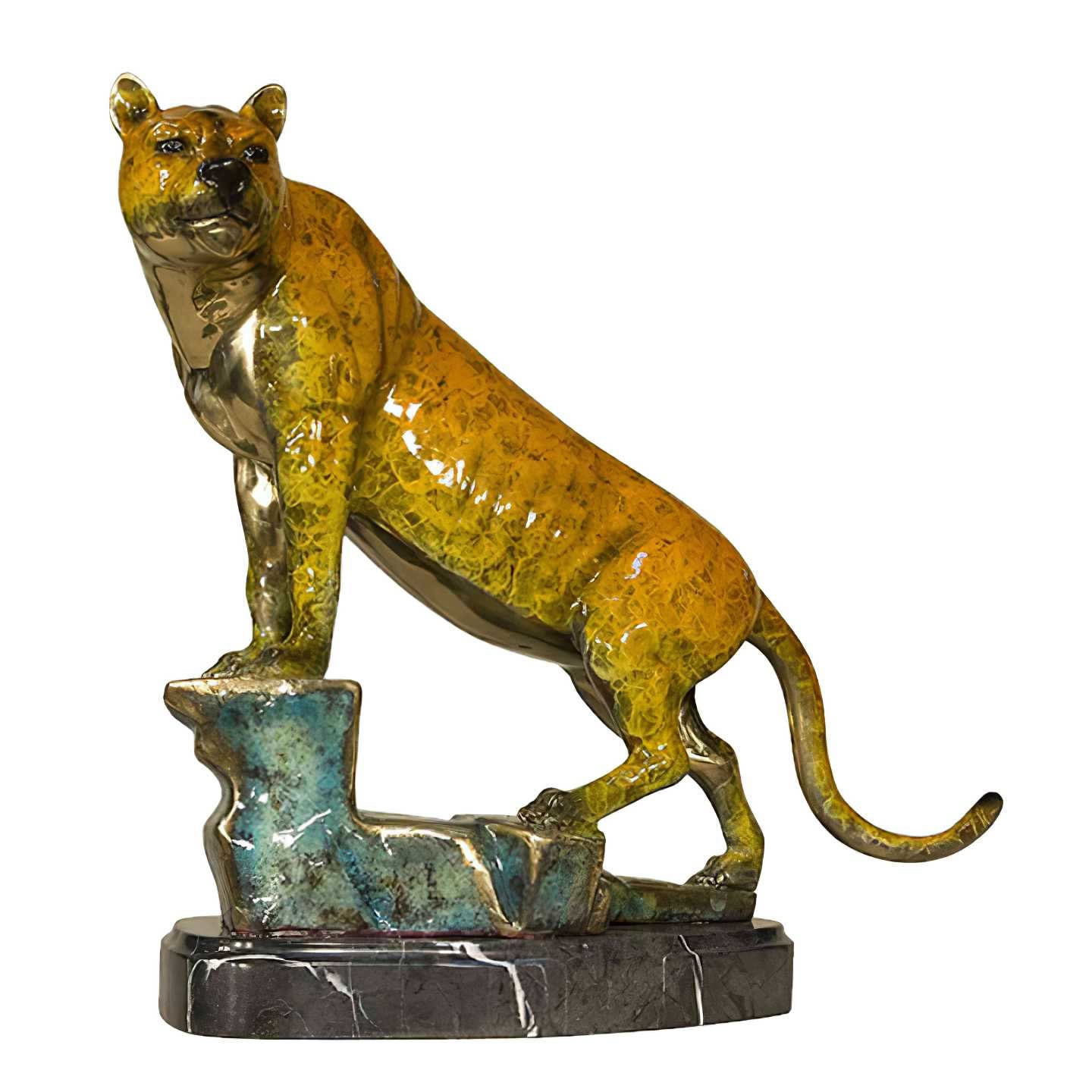 Bronze Tiger on Rock Statue