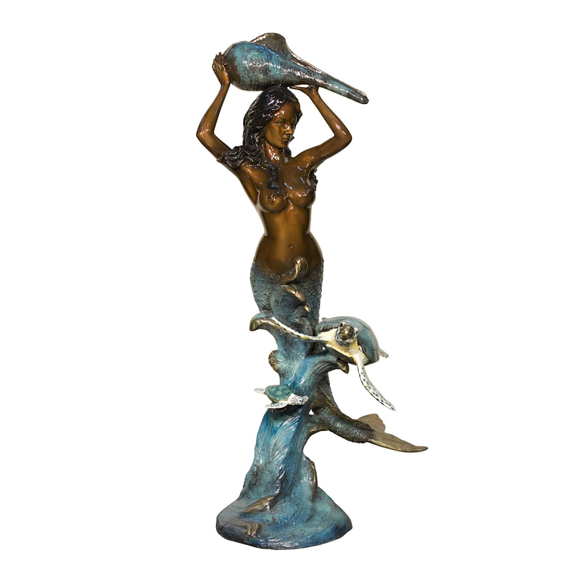 Mermaid with Sea Turtle and Shell- Bronze Fountain