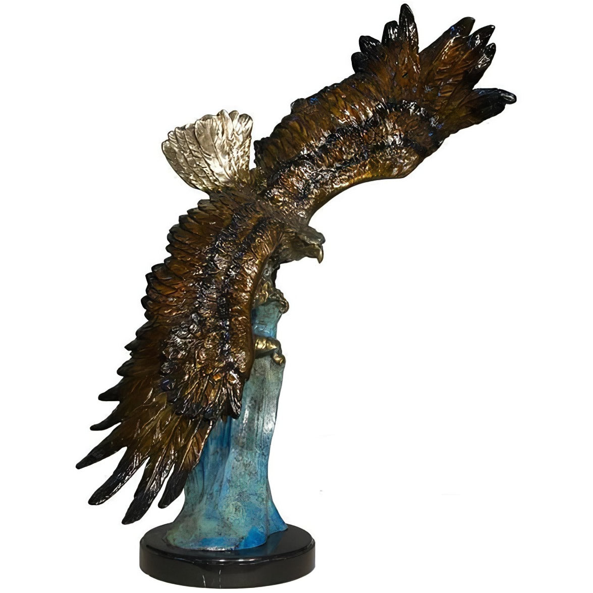 Bronze Eagle on Wave Statue with Marble Base
