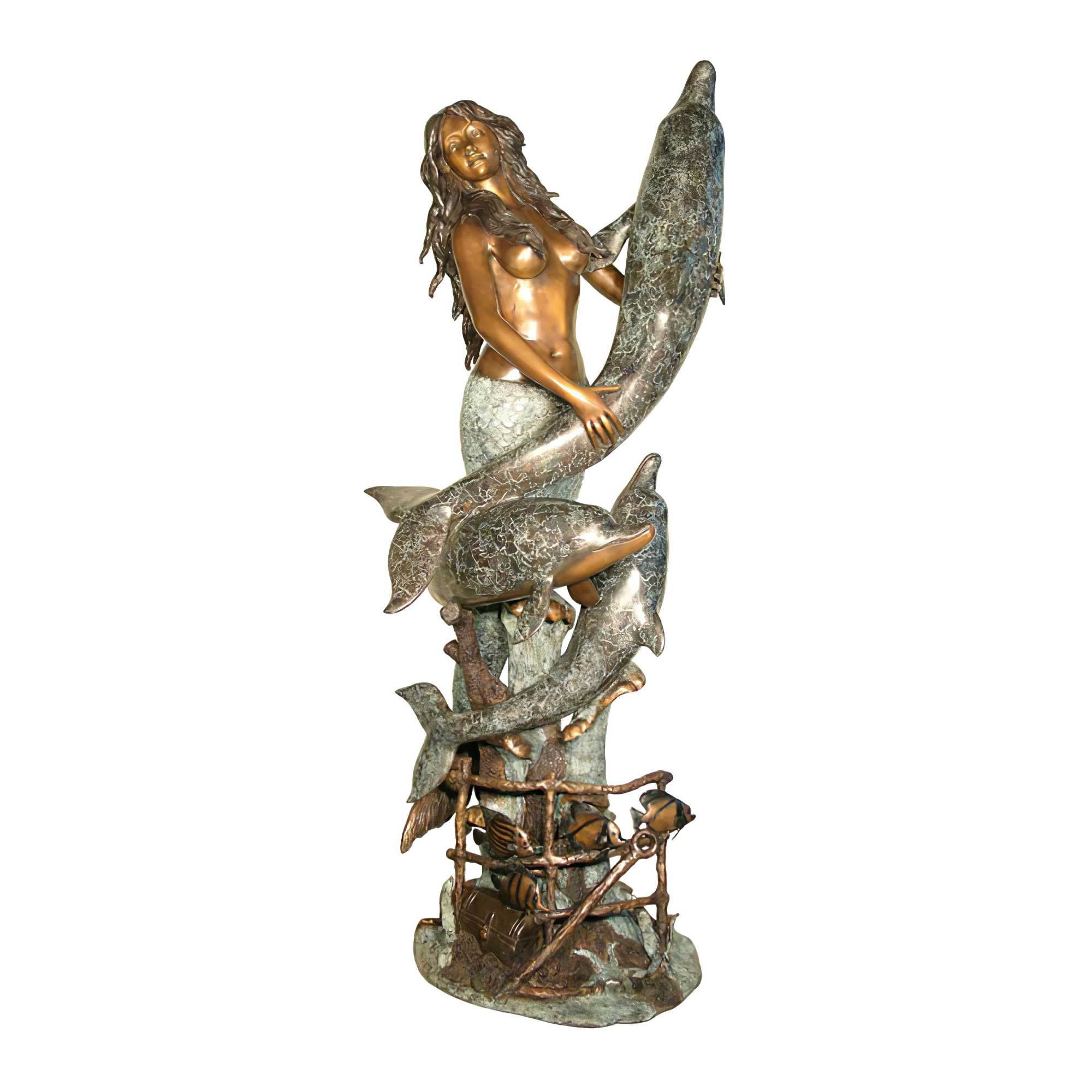 Bronze Mermaid With Dolphins and Tropical Fish