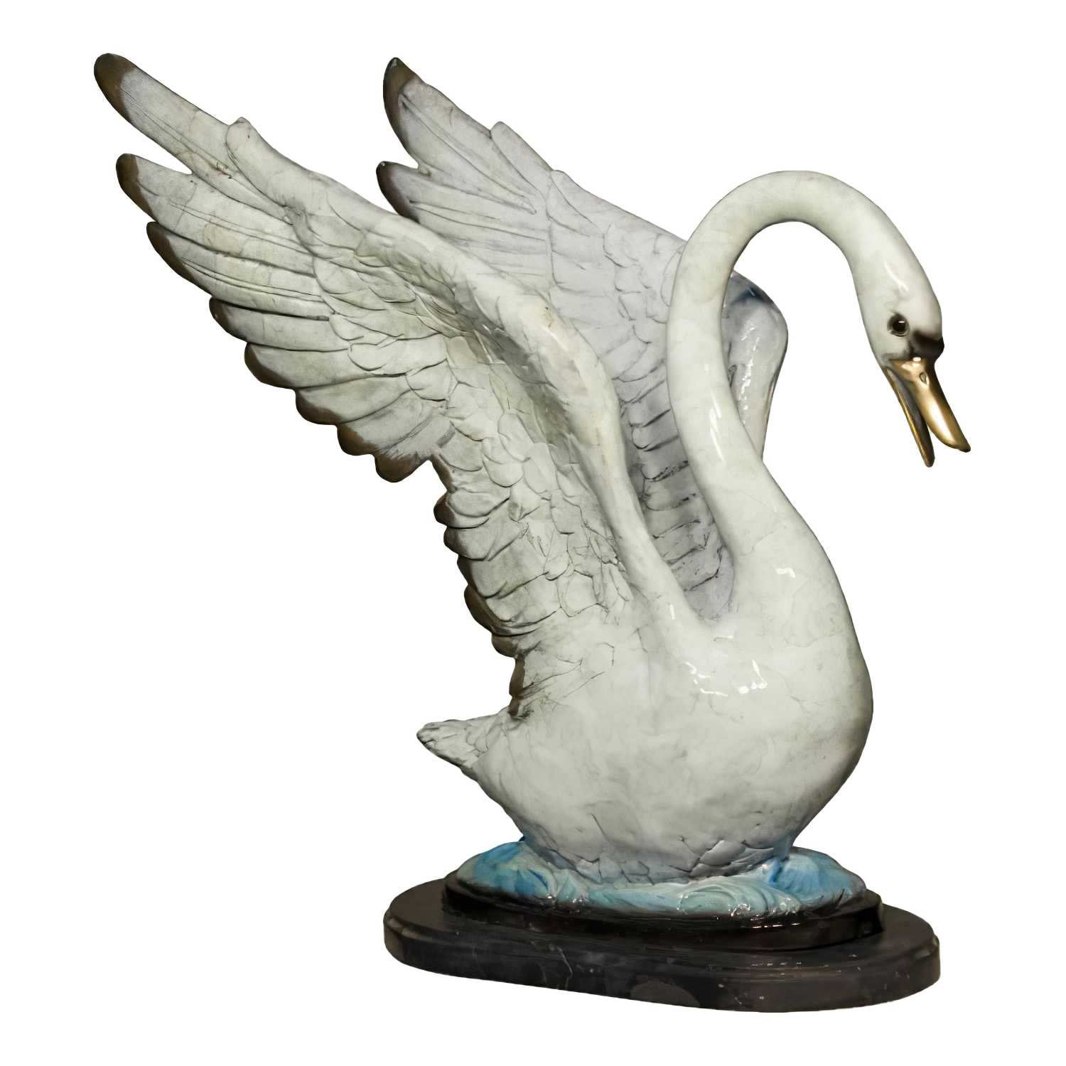 Bronze Swan Statue on Marble Base, Left