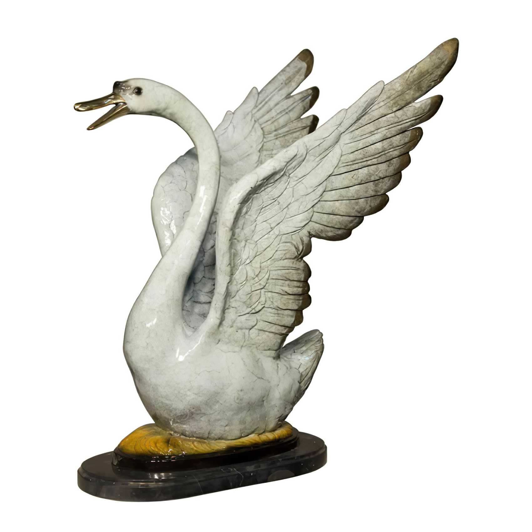 Bronze Swan Statue on Marble Base, Right