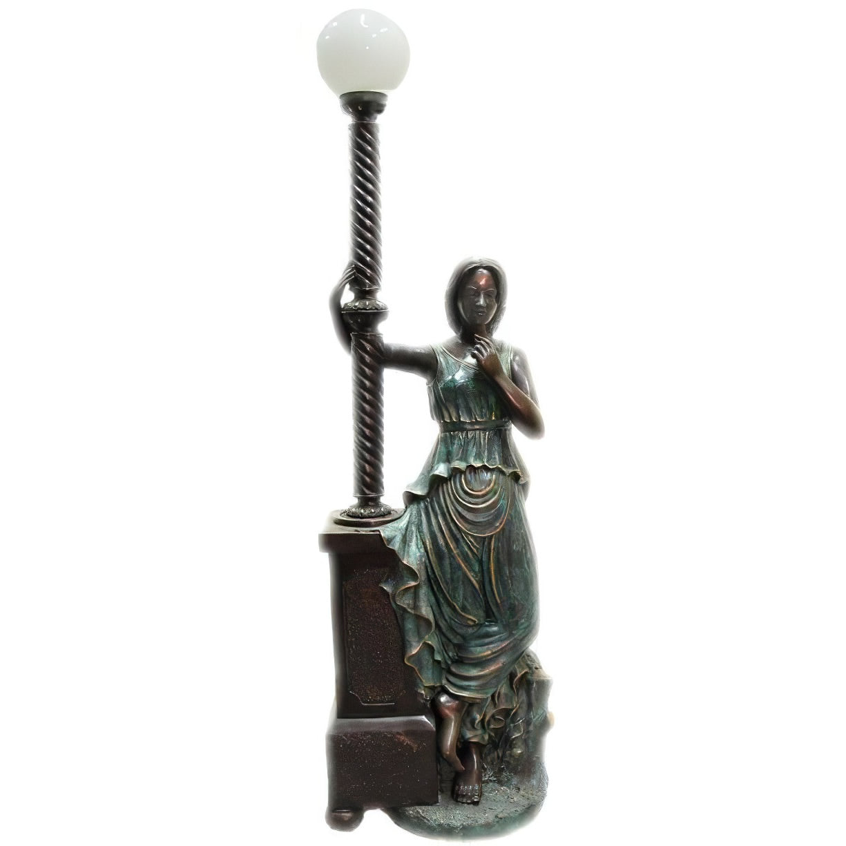 Bronze Woman Holding Lamp Post