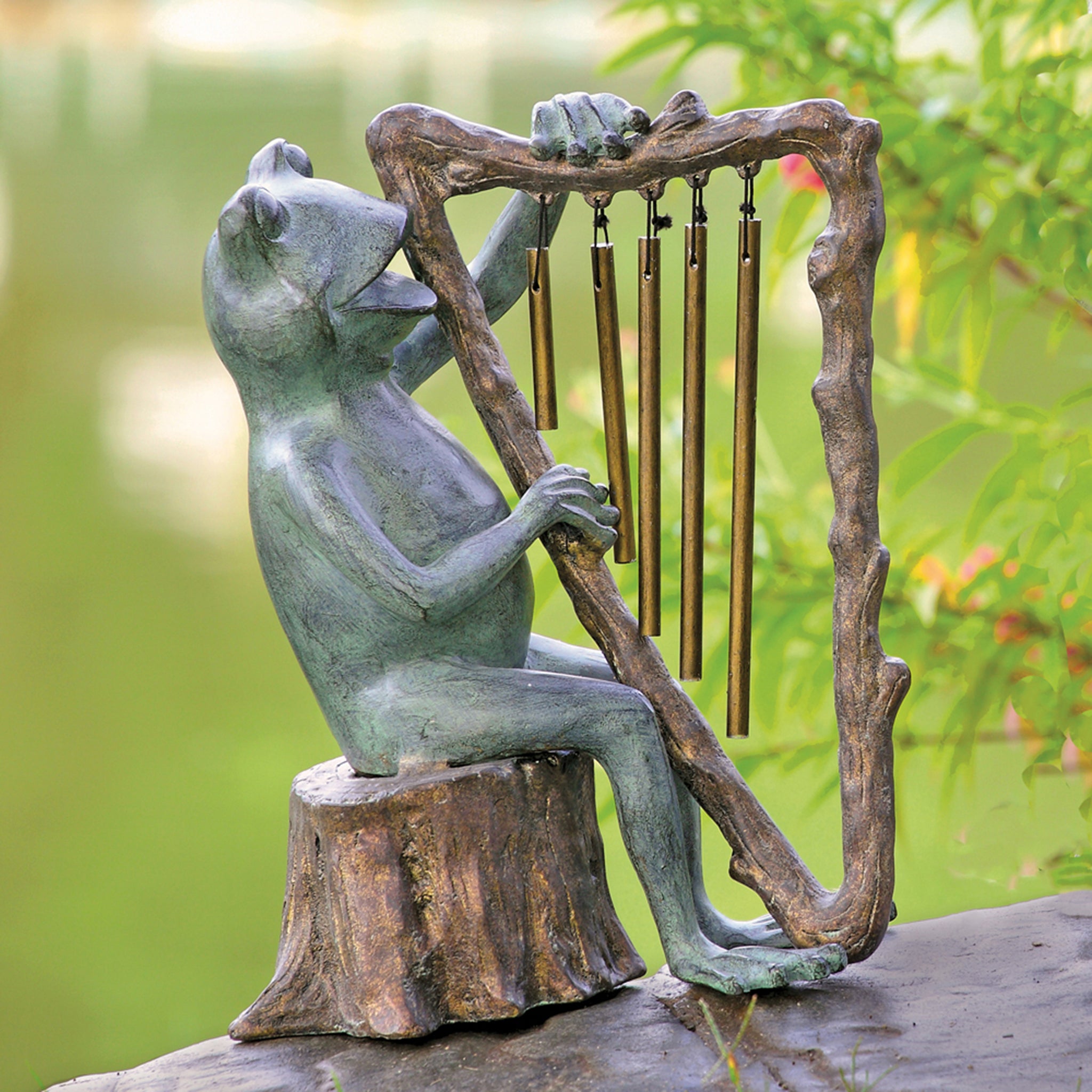 Frog and Harp Tube Windchime/Garden Statue #2