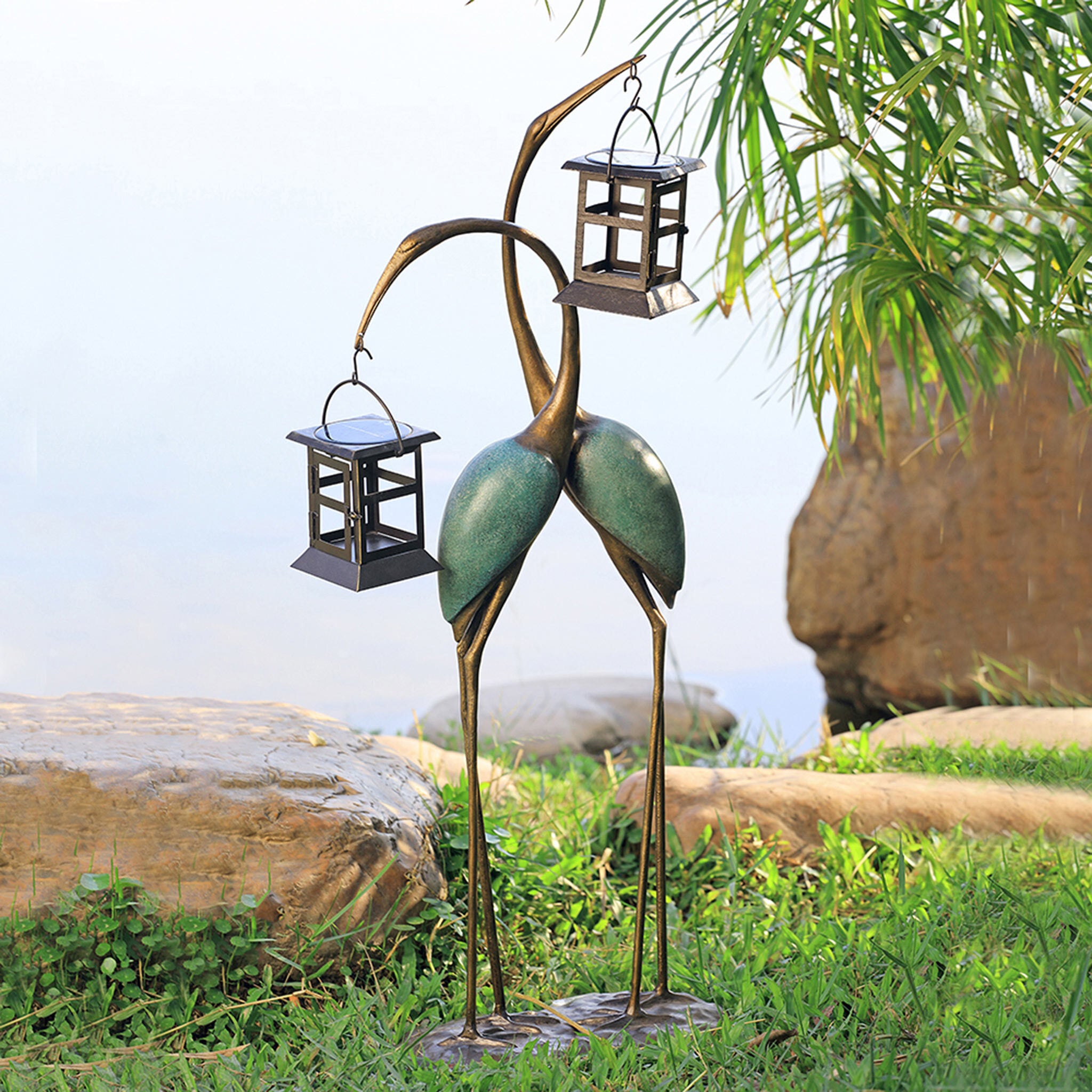 Stylized Crane Pair LED Garden Lantern #1