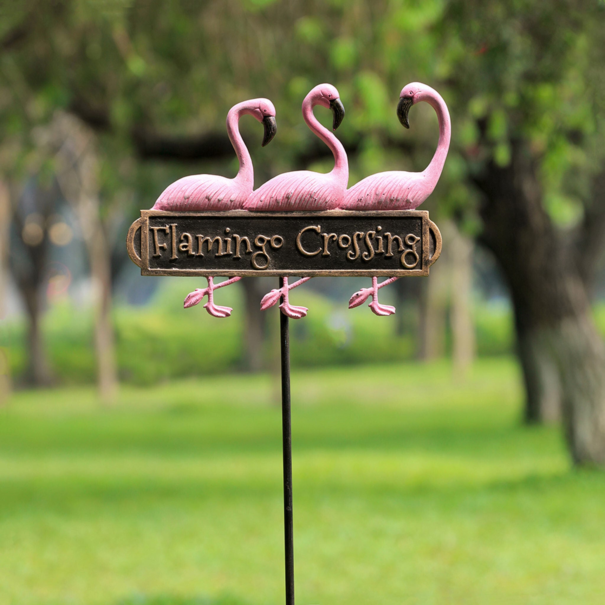 Flamingo Trio Welcome Sign on Stake #2