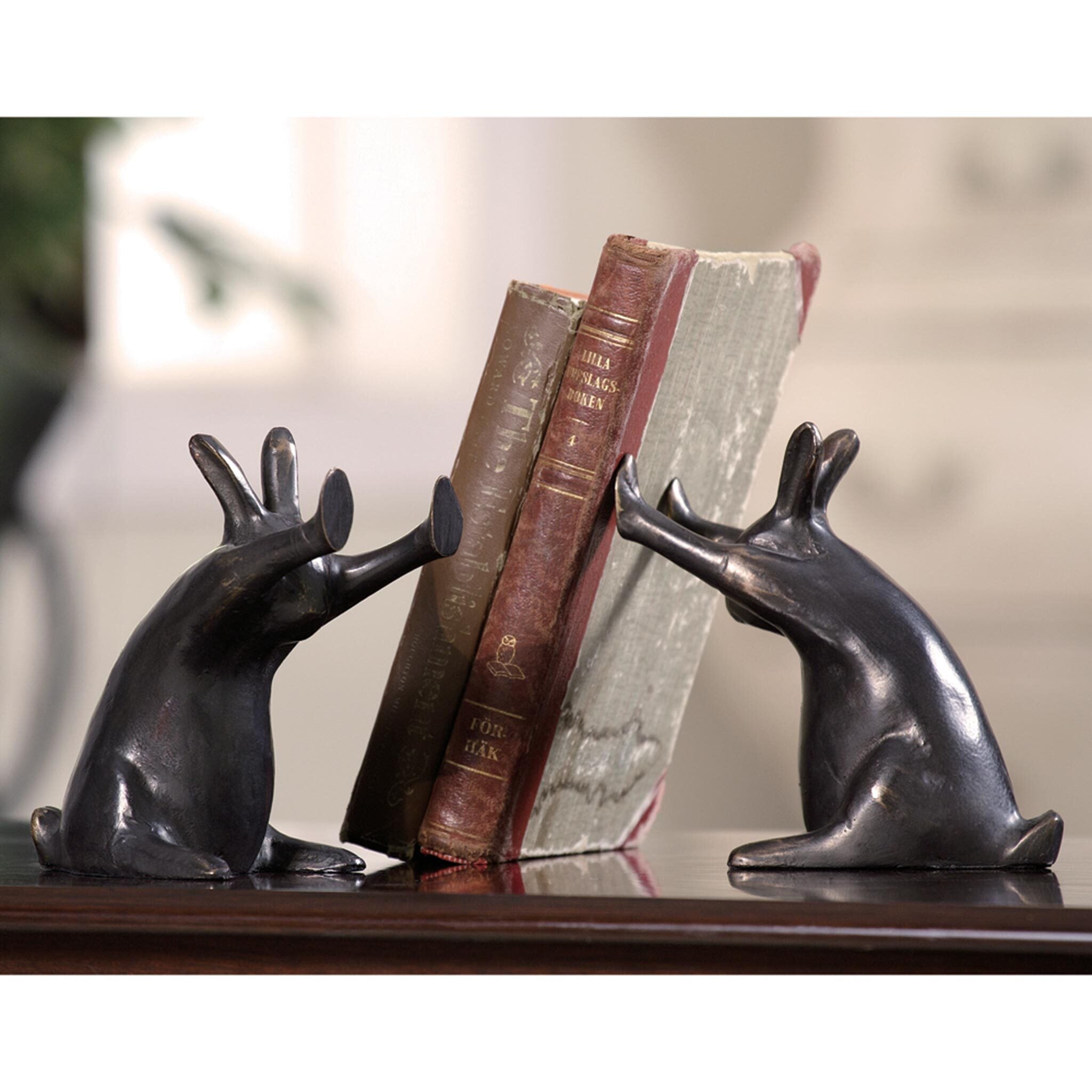 Rabbits Pushing Books Bookends (Pair)