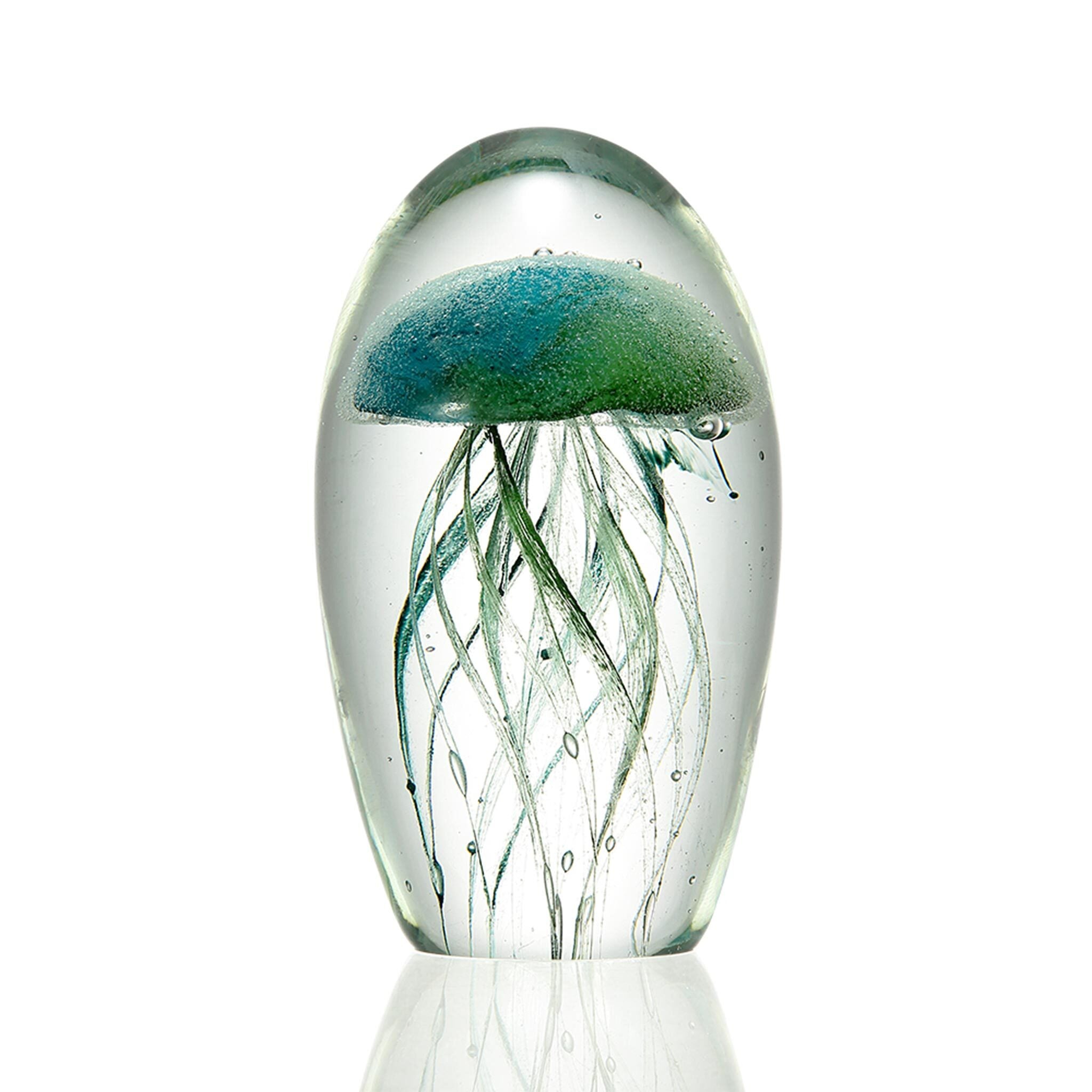 Art Glass Teal and Green Jellyfish- 5 inch