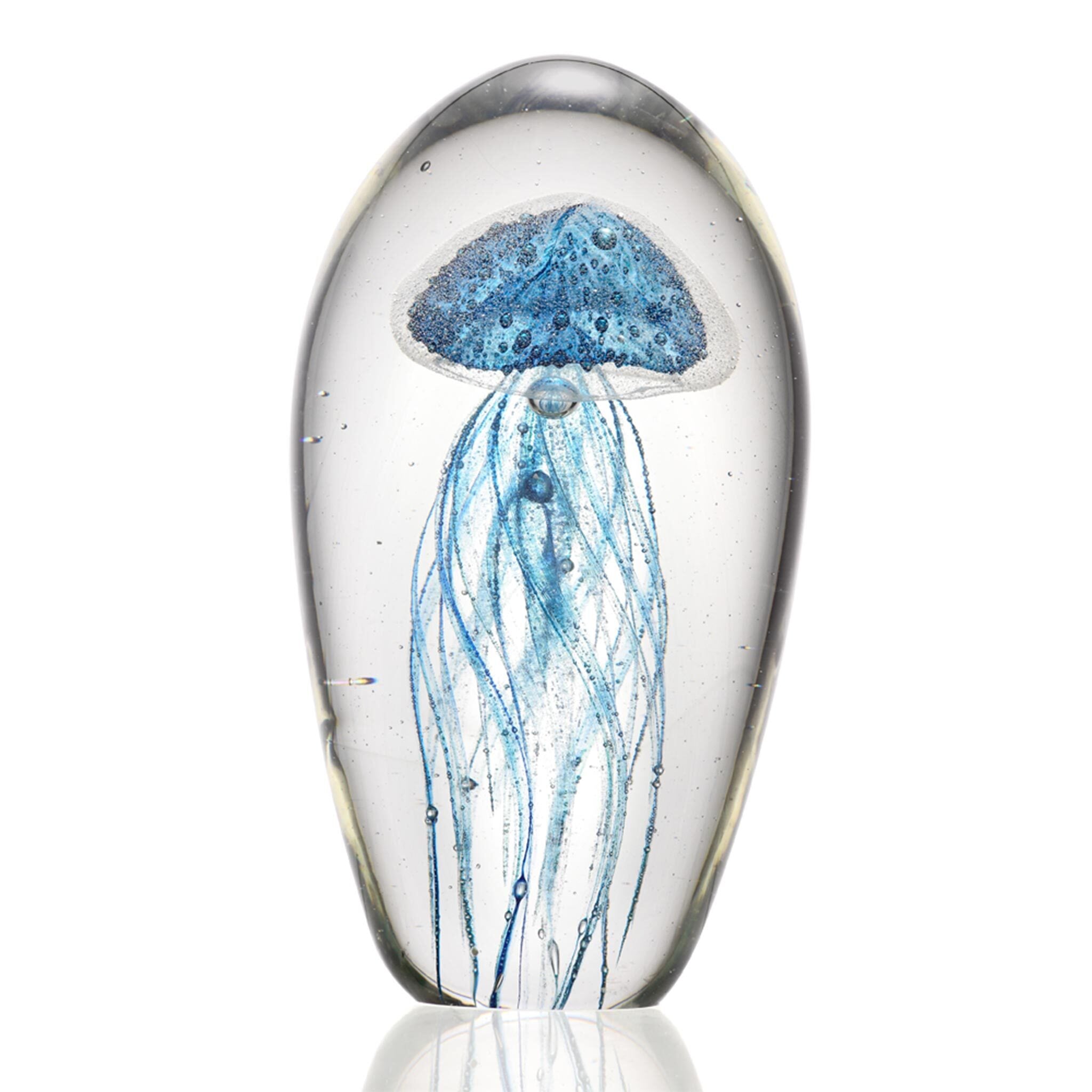 Art Glass Teal Jellyfish Glow In the Dark Figurine