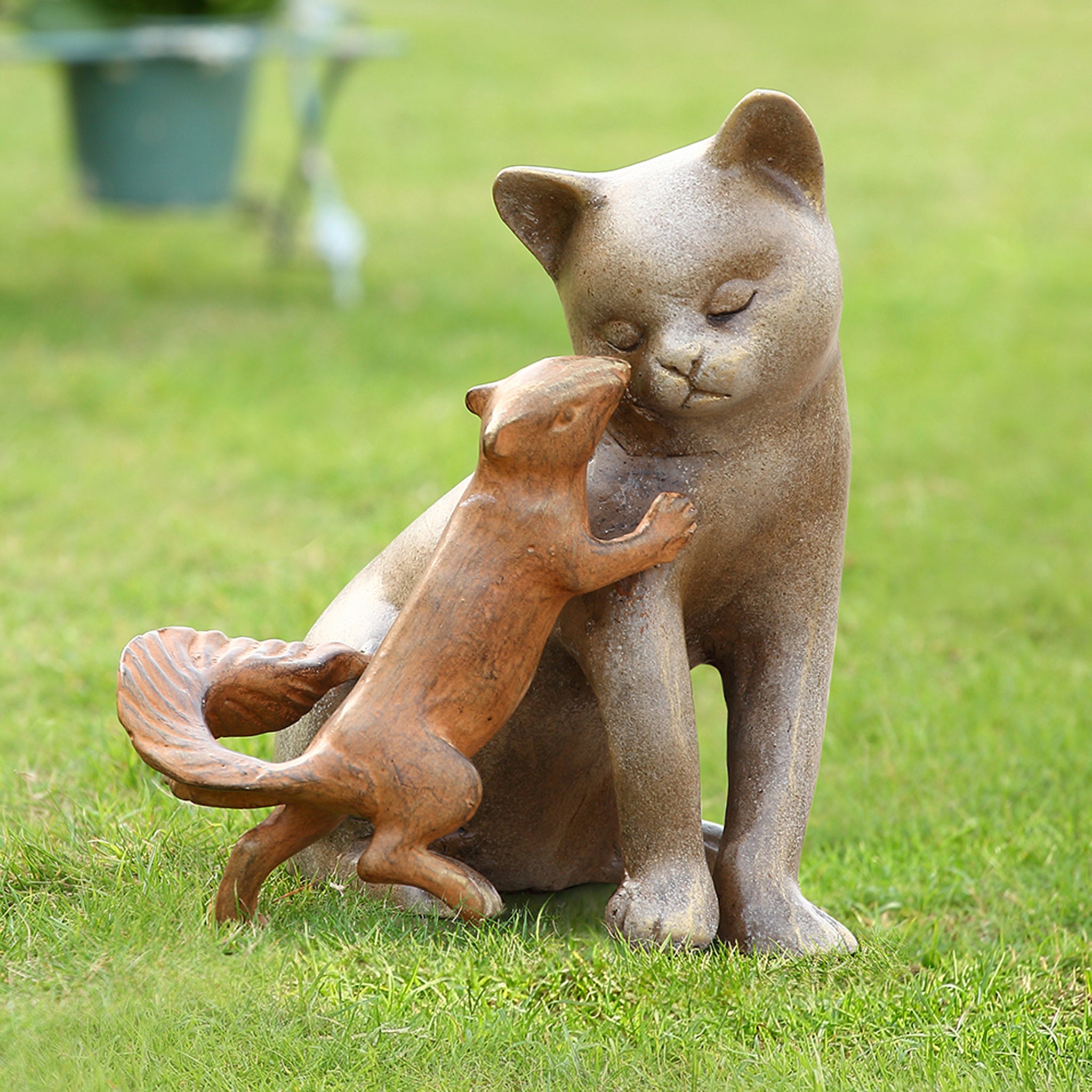 Stealing a Kiss Cat/Squirrel Garden Sculpture