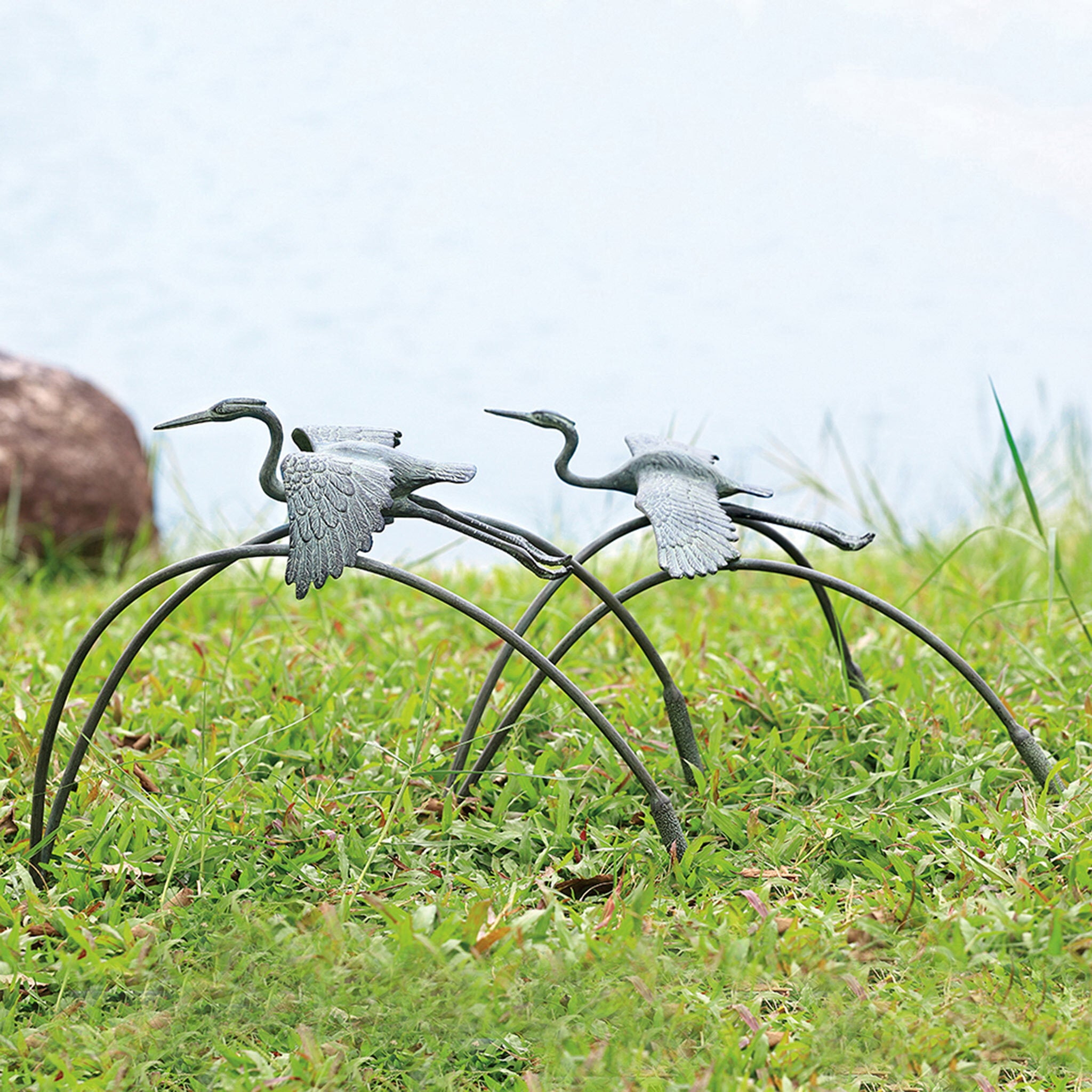 Cranes and Reeds Garden Sculptures (Set of 2)