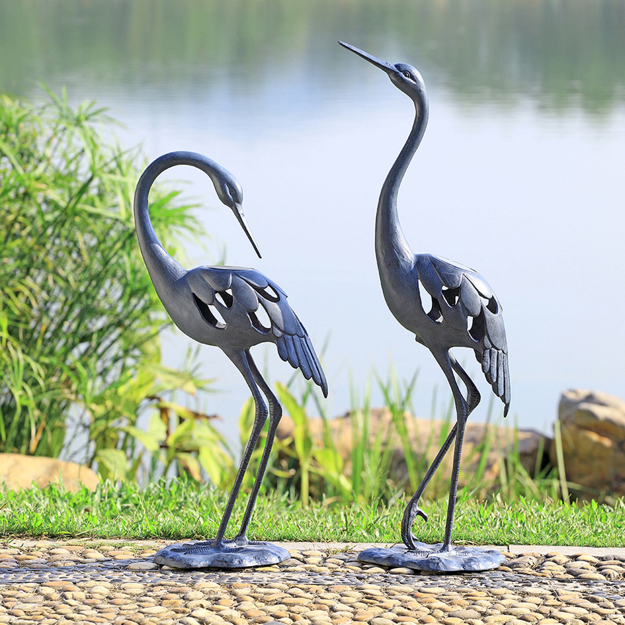 Crane Pair LED Garden Sculpture