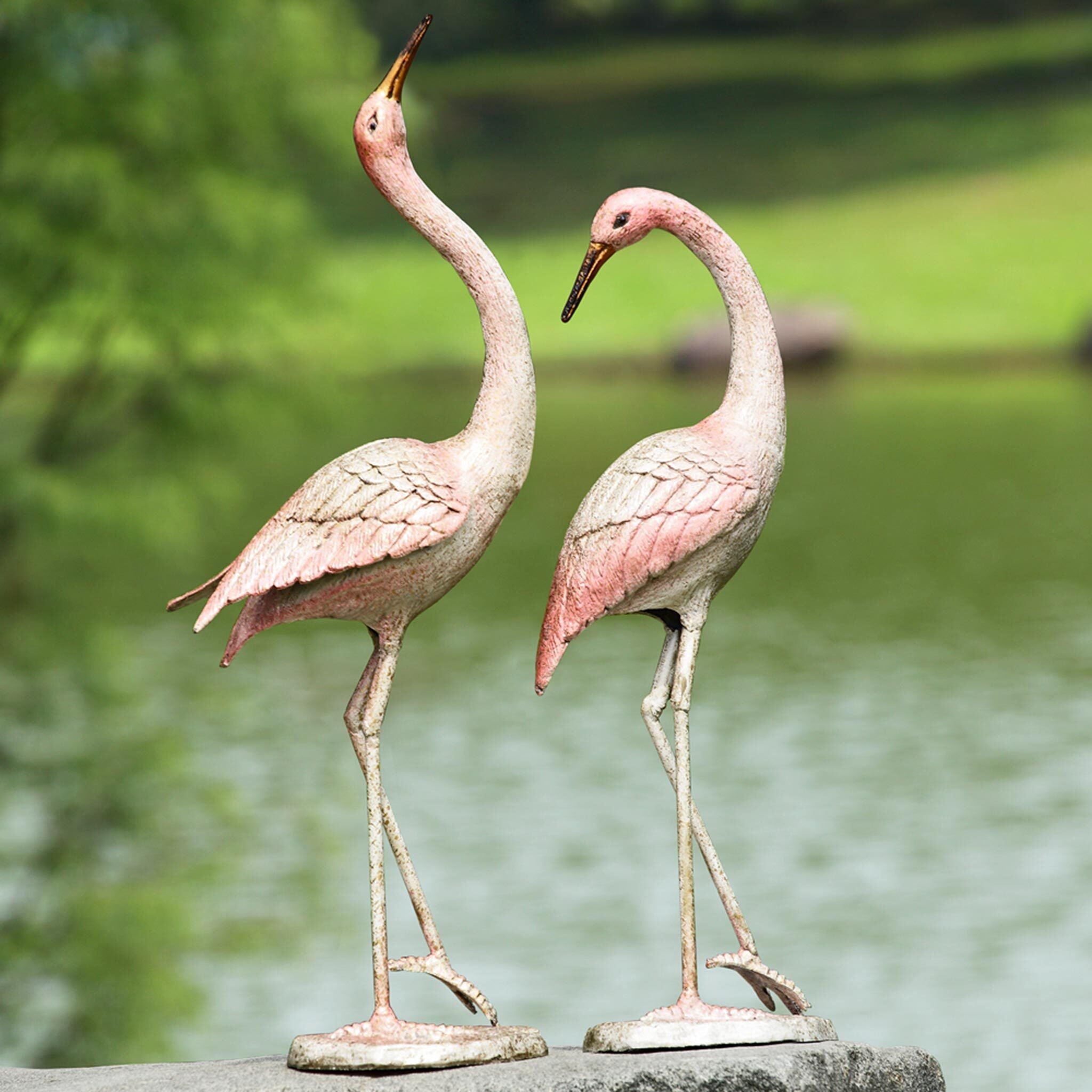 Flamboyant Crane Garden Statue Pair
