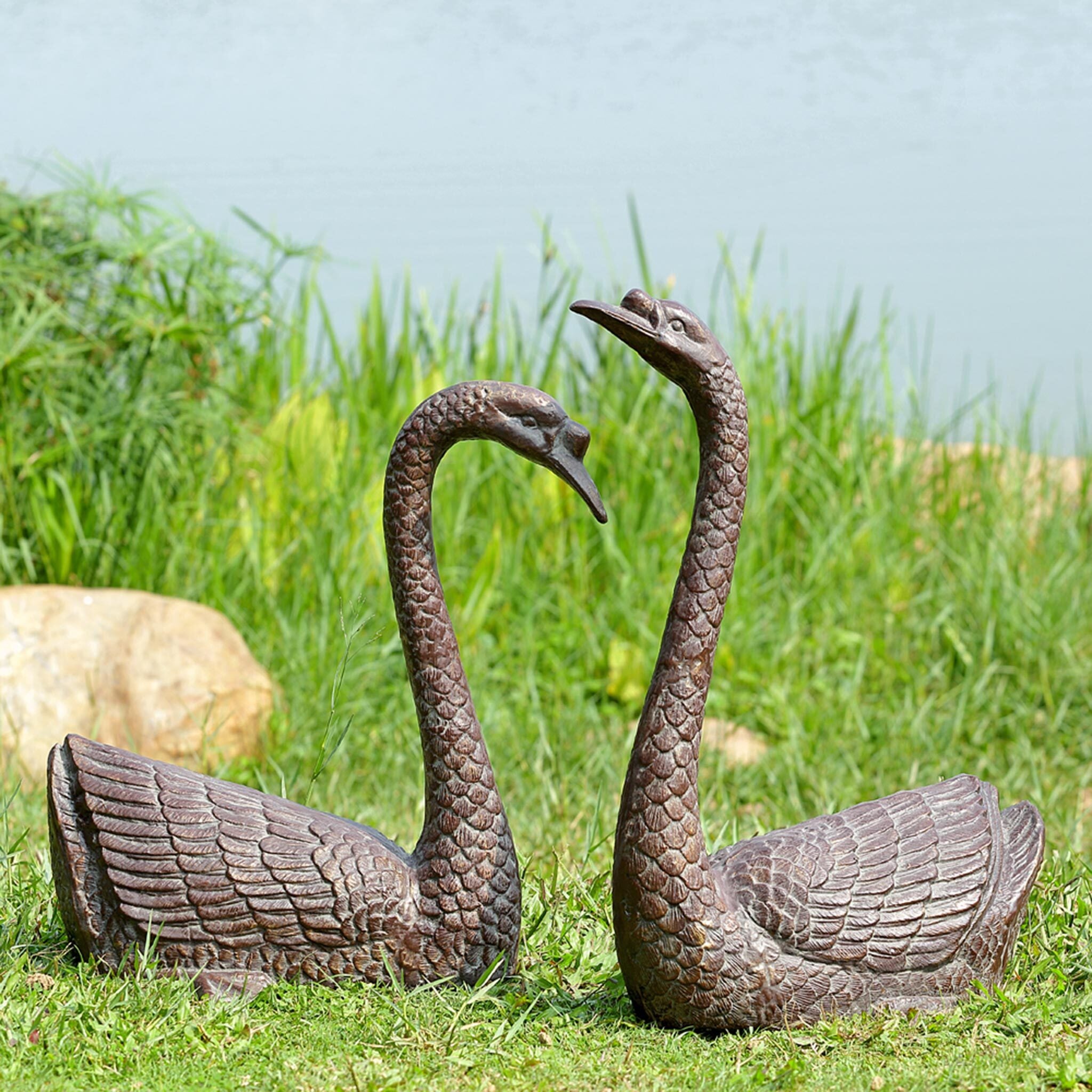 Serene Swans Garden Sculptures, Set of 2