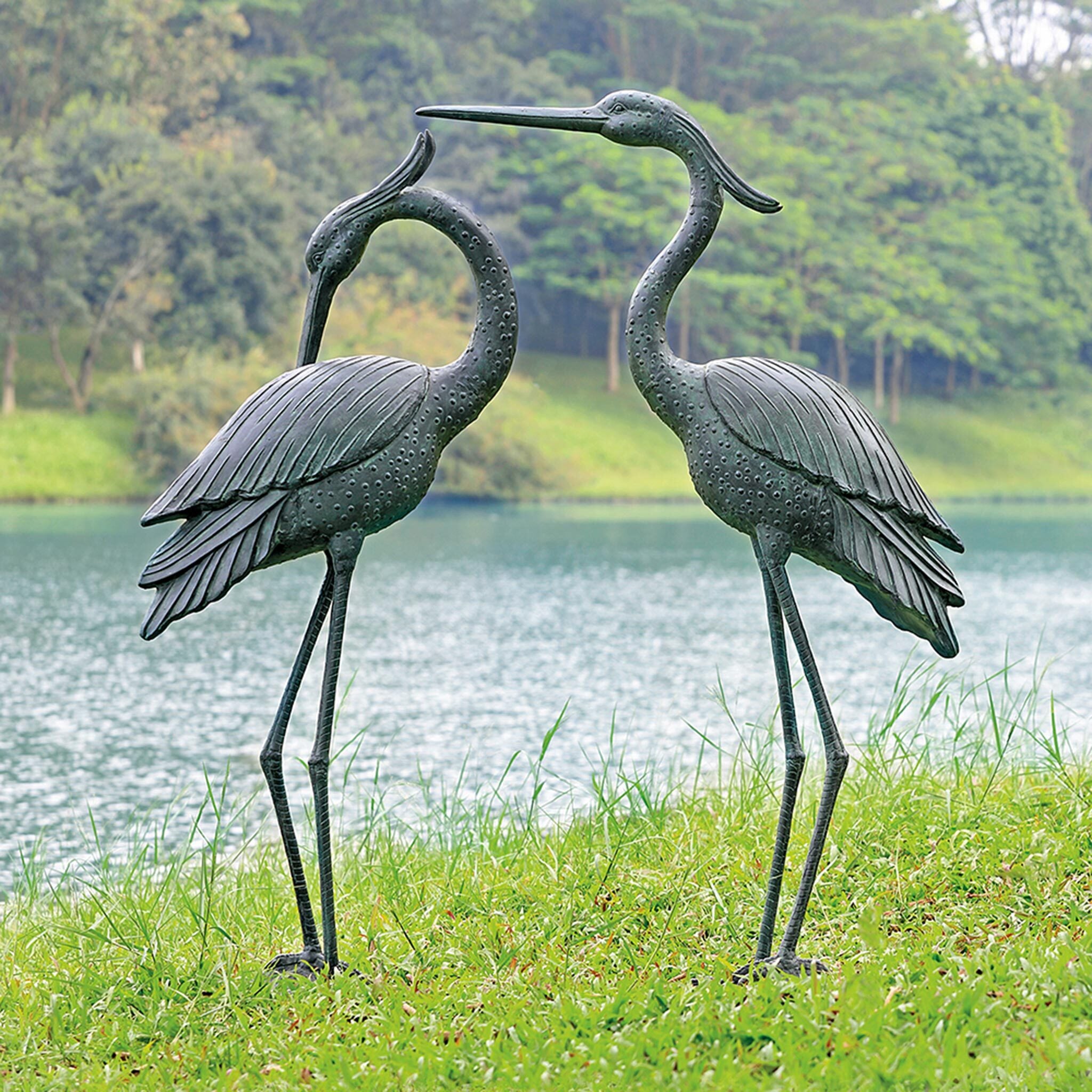 Marshland Royals Heron Garden Sculptures, Set of 2