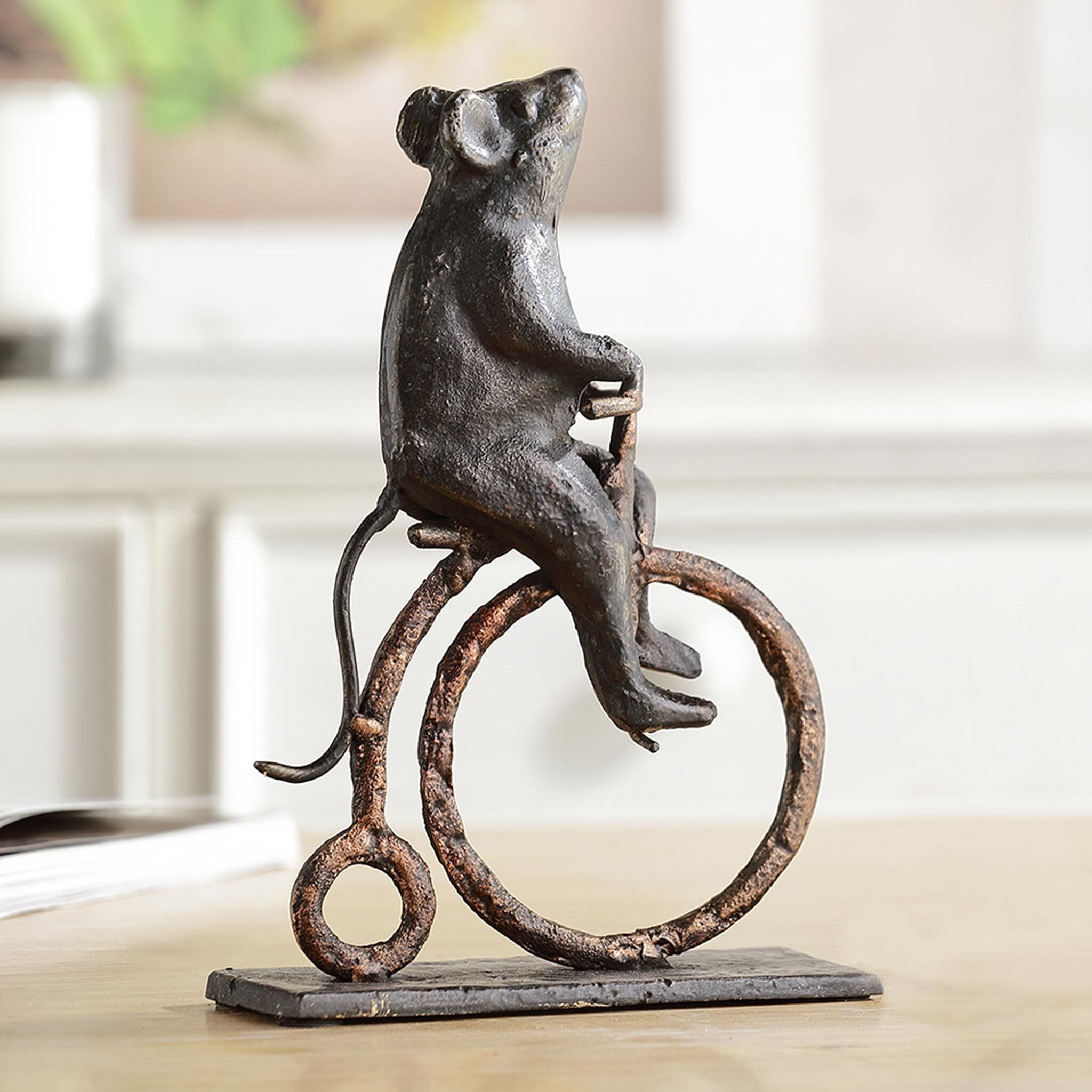 Mouse on Antique Bicycle Statue