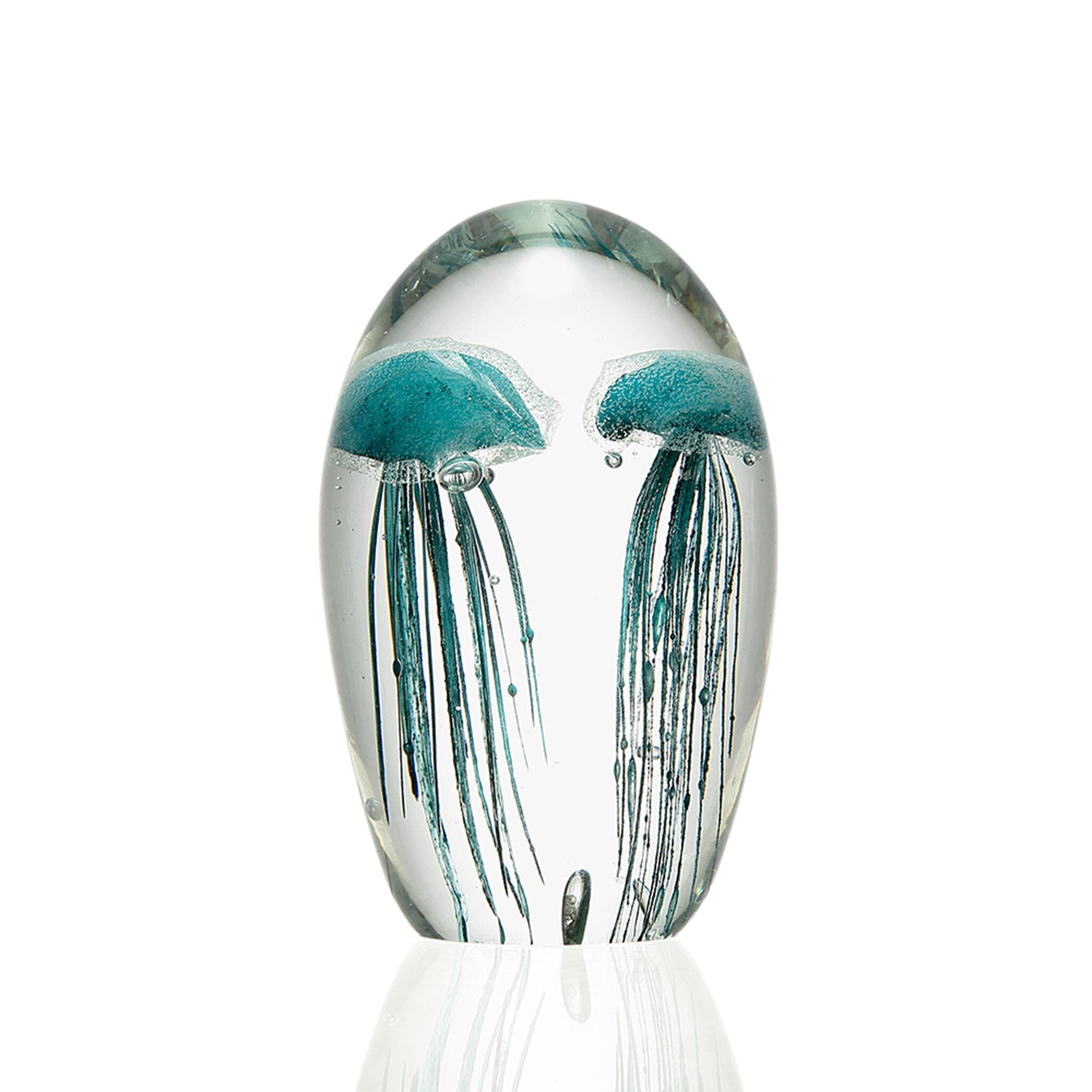 Art Glass Teal Jellyfish Duo- 4 inch