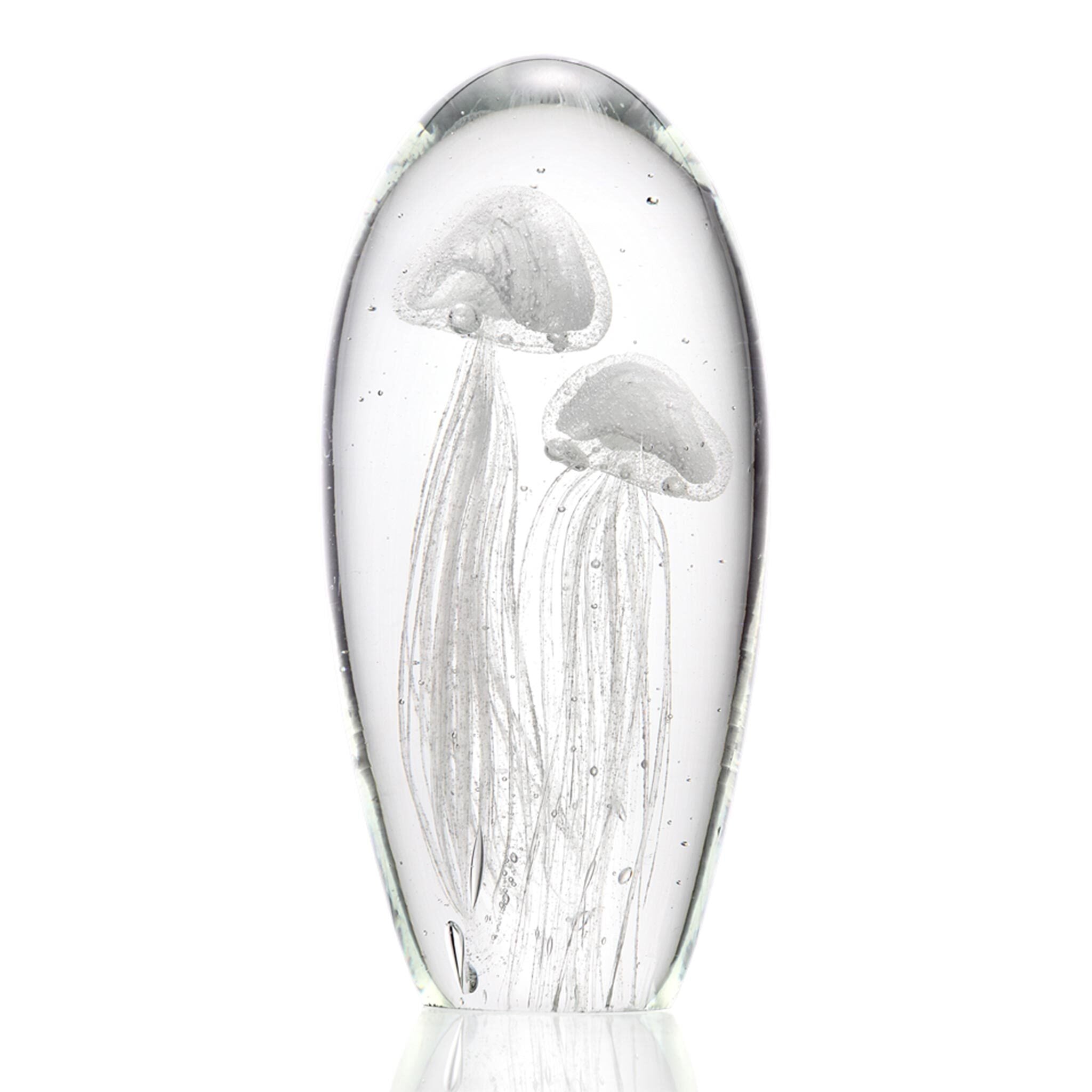 Art Glass White Jellyfish Duet Figurine 6 Inch