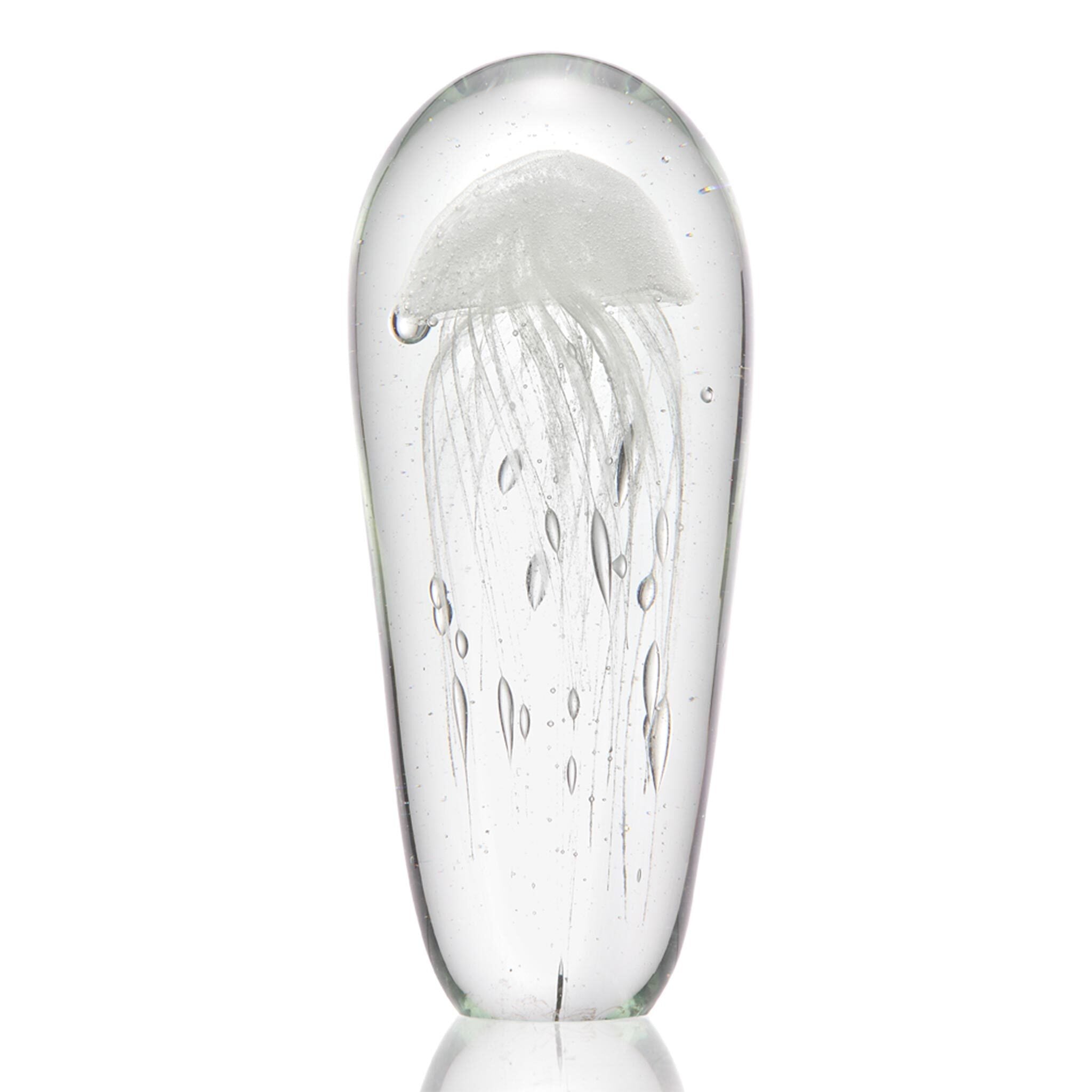 Art Glass White Jellyfish Glow in the Dark Statue, 12 Inch