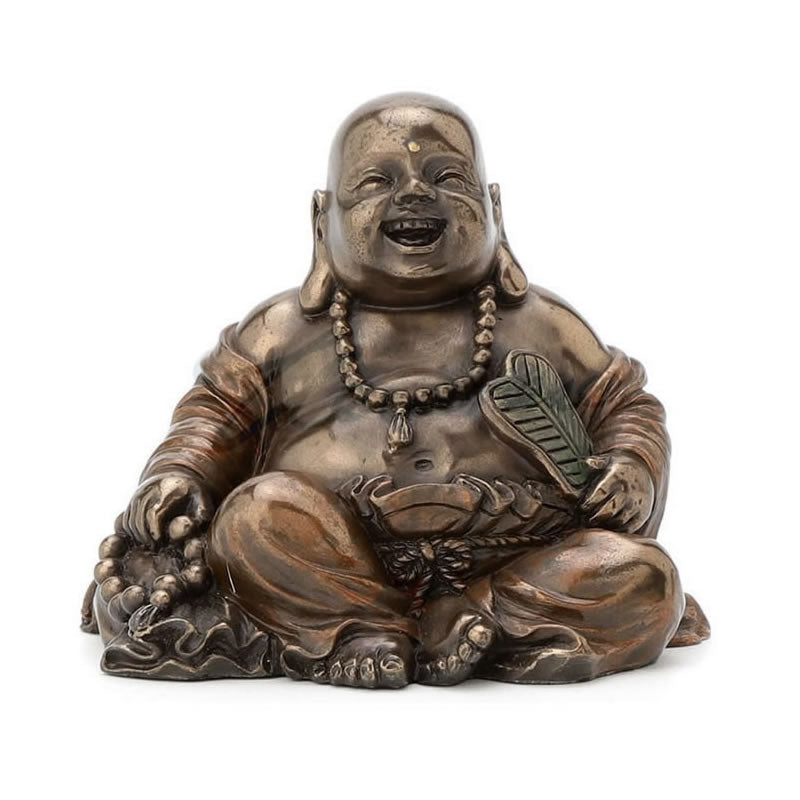 Laughing Buddha (Budai) Figurine - Holding Beads And Fan #2