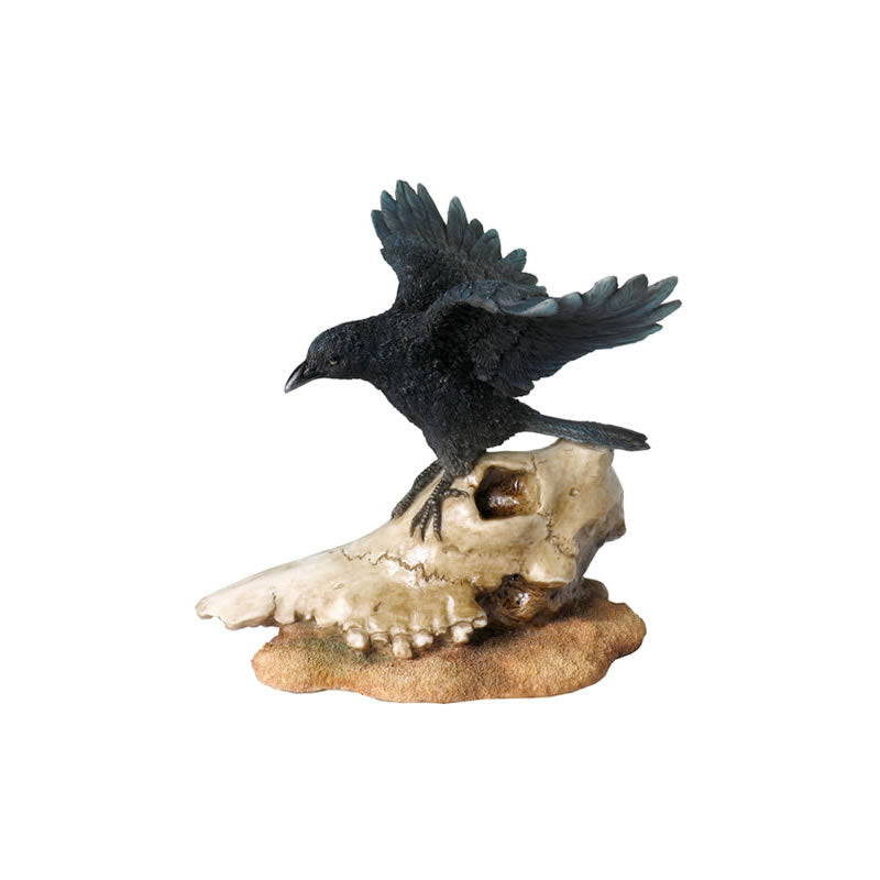 6.5" Crow on Sheep Skull Figurine Figure Statue Gothic Home Decor 