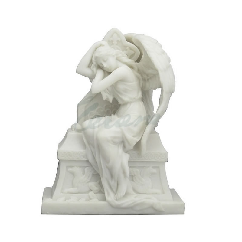 Sleeping Angel On Grave Statue (White)
