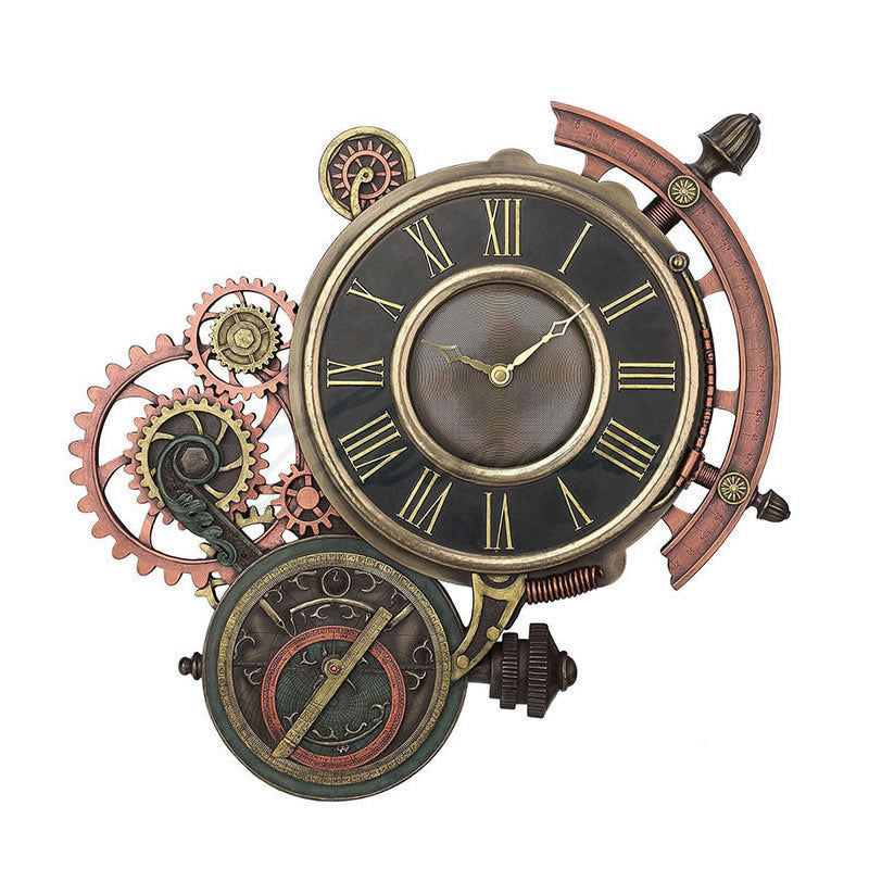 Steampunk 9" Timepiece Cold Cast Bronze Decorative Skull Wall Clock 